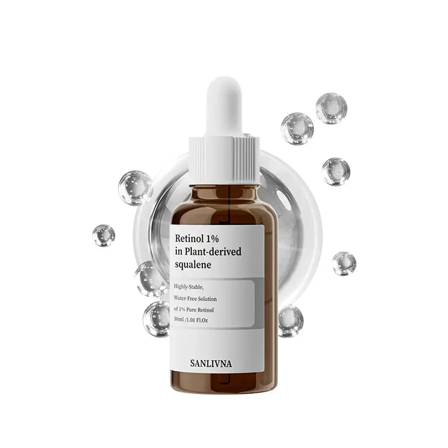 Retinol 1% in Plant-derived squalene serum by SANLIVNA for youthful, radiant skin with effective anti-aging benefits. salicylic acid exfoliating serum