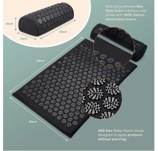 acupressure yoga mat featuring a non-toxic polyurethane foam and plastic design, with detachable cotton covers for comfort.